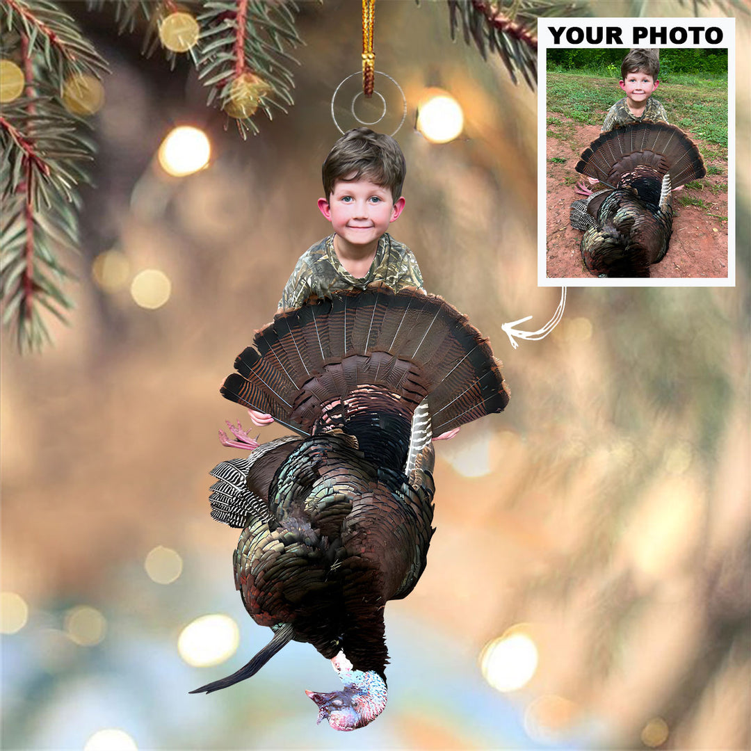 Kid Turkey Hunting Ornament - Personalized Custom Photo Mica Ornament - Christmas Gift For Hunters, Hunting Lovers, Family Members