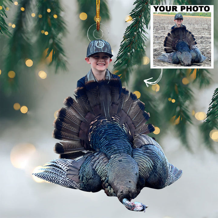 Kid Turkey Hunting Ornament - Personalized Custom Photo Mica Ornament - Christmas Gift For Hunters, Hunting Lovers, Family Members