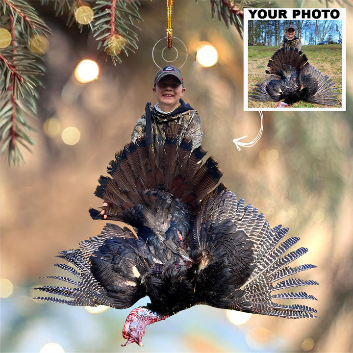 Kid Turkey Hunting Ornament - Personalized Custom Photo Mica Ornament - Christmas Gift For Hunters, Hunting Lovers, Family Members