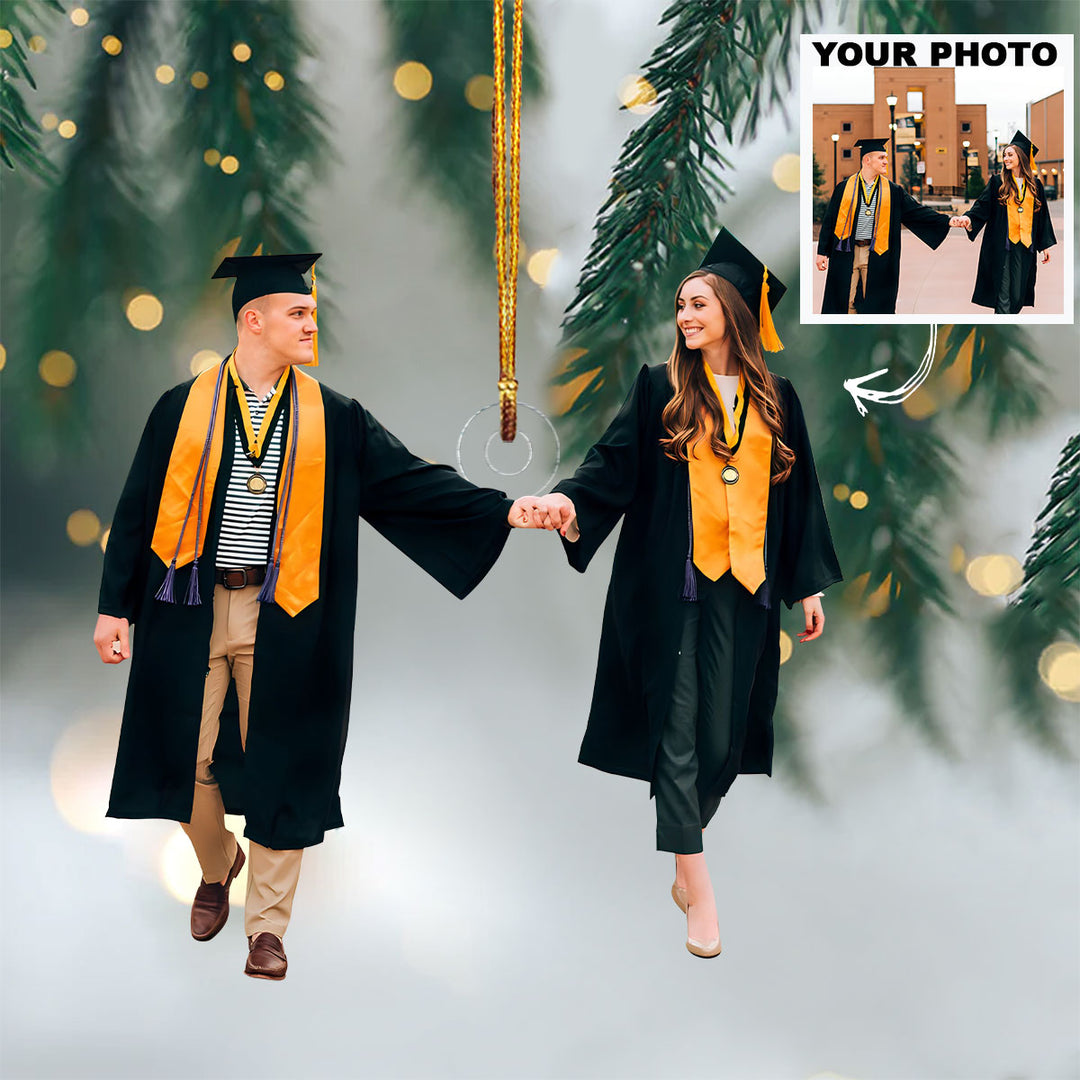 Couple Graduation - Personalized Custom Photo Mica Ornament - Christmas Gift For Couple, Graduation Couple, Family, Family Members