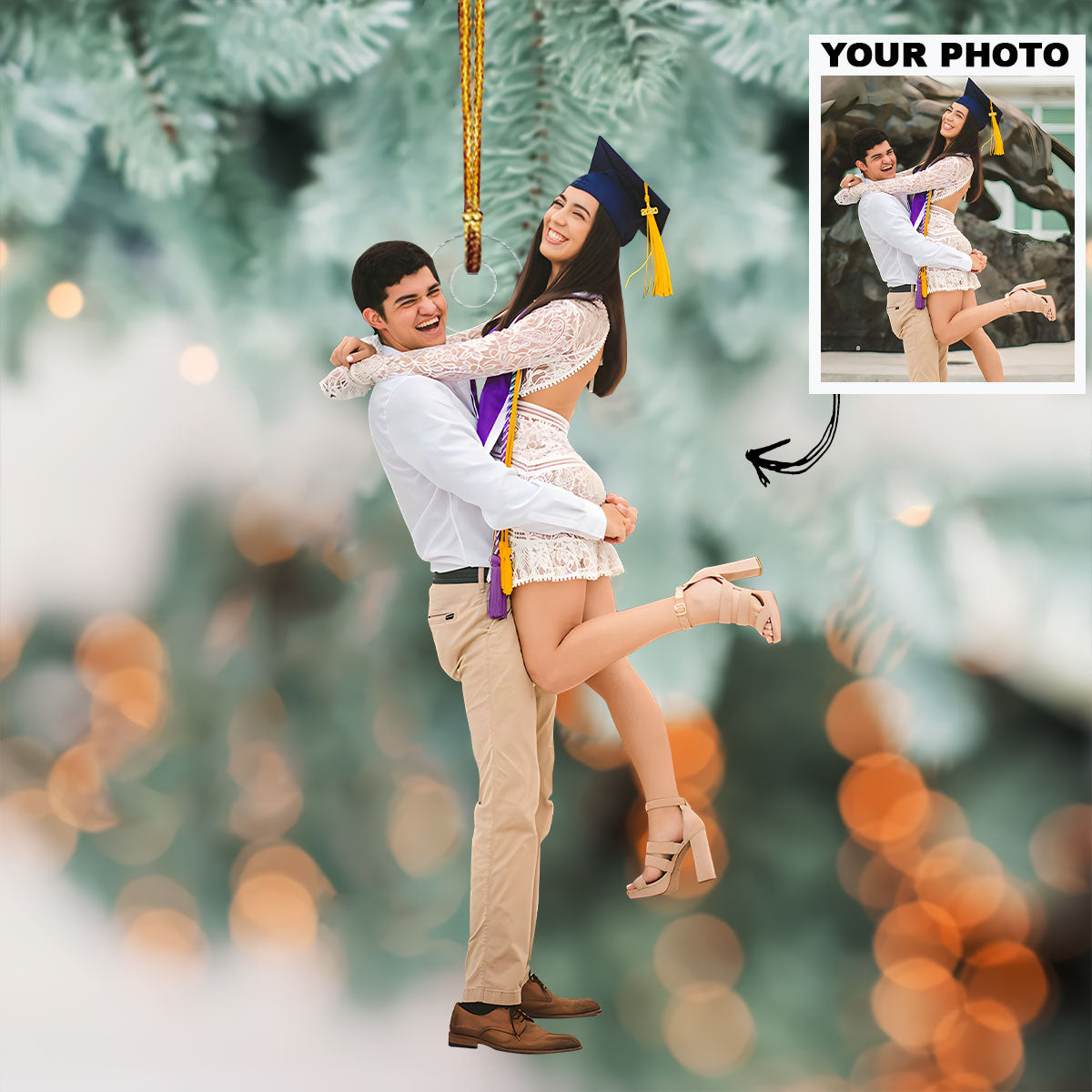 Couple Graduation - Personalized Custom Photo Mica Ornament - Christmas Gift For Couple, Graduation Couple, Family, Family Members