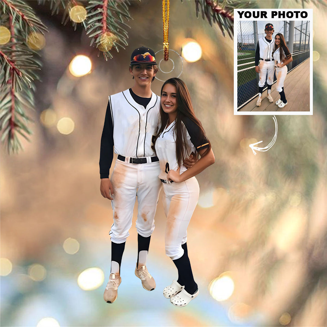 Customized Photo Ornament Couple, Family Christmas - Personalized Photo Mica Ornament - Christmas Gift For Sport Lovers