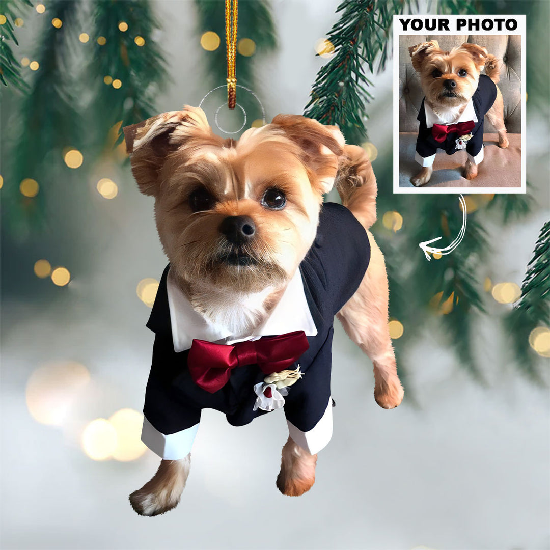 Wedding Dog - Personalized Photo Mica Ornament - Christmas, Wedding Gift For Dog Lover, Dog Mom, Dog Dad, Dog Owner