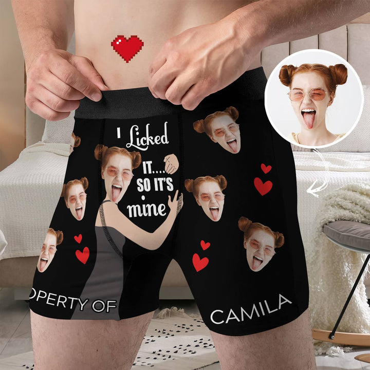 It's Mine Property Of Girlfriend - Personalized Custom Men's Boxer Briefs - Gift For Couple
