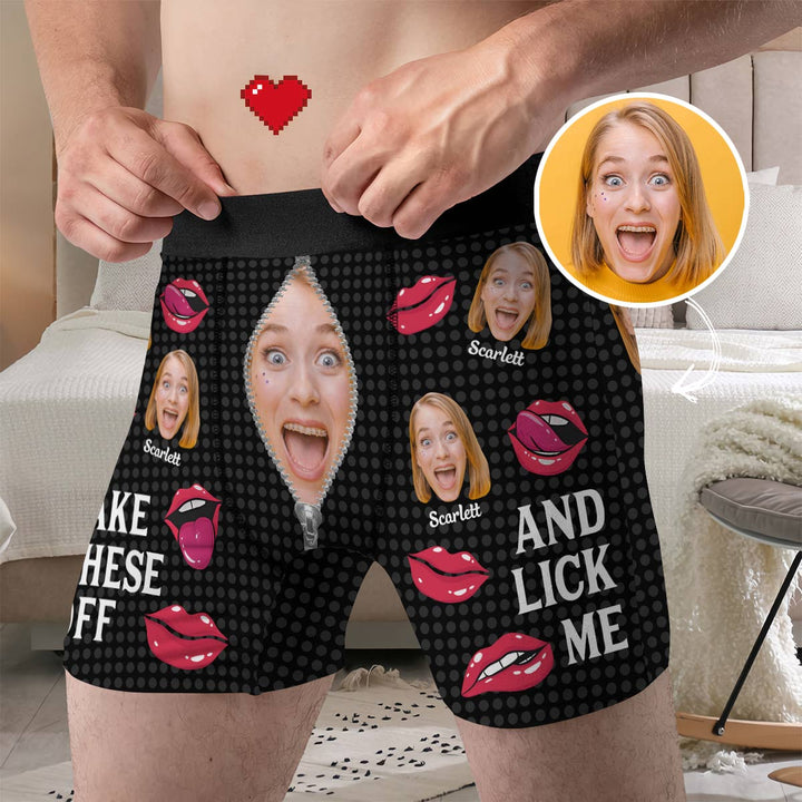 Take These Off And Lick Me - Personalized Custom Men's Boxer Briefs - Gift For Couple