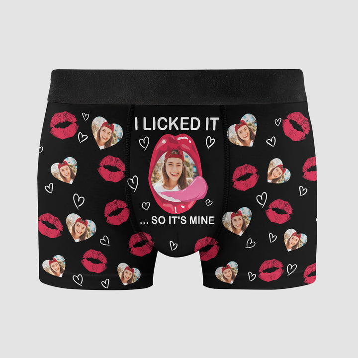 I Licked It So It's Mine Custom Photo - Personalized Custom Men's Boxer Briefs - Gift For Couple