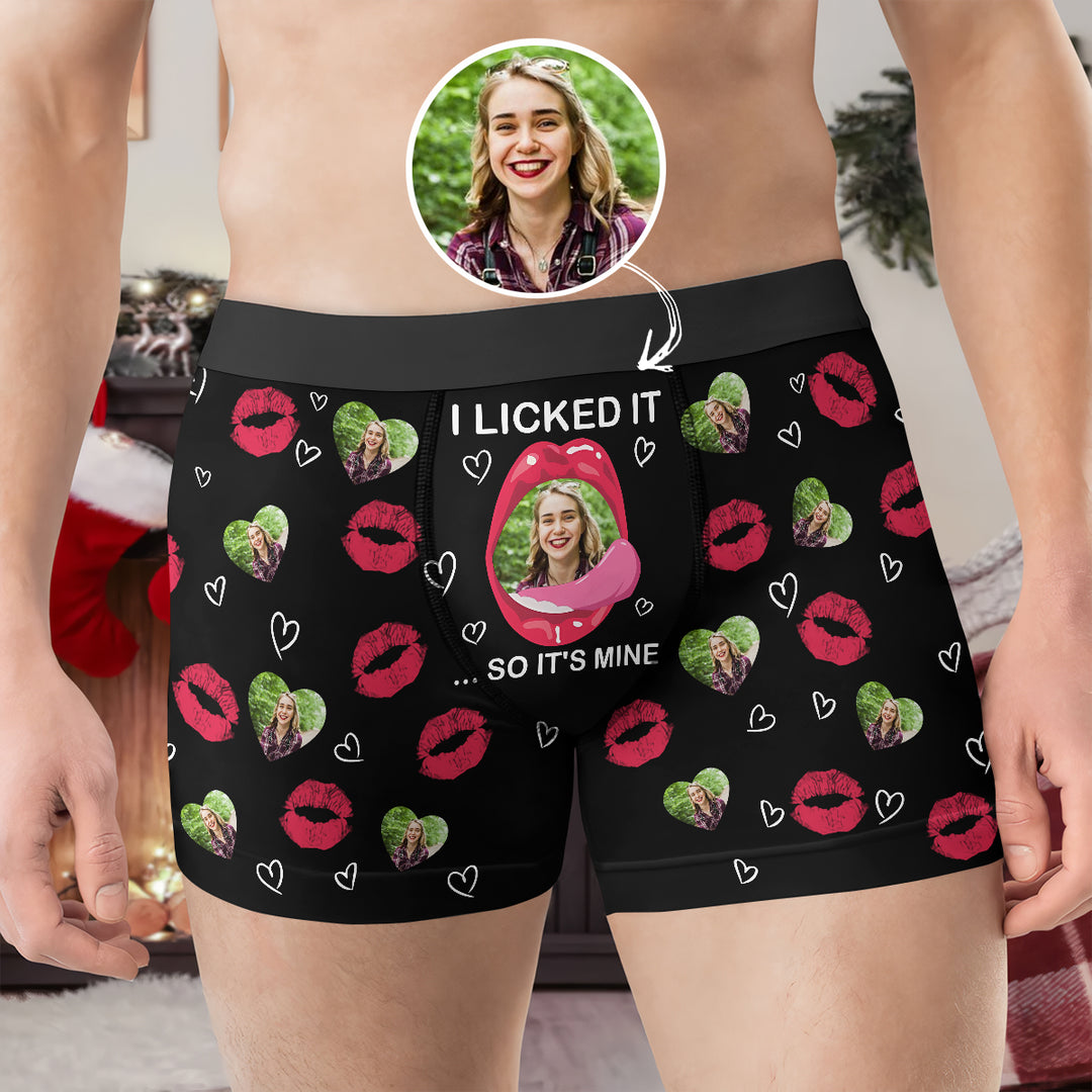 I Licked It So It's Mine Custom Photo - Personalized Custom Men's Boxer Briefs - Gift For Couple