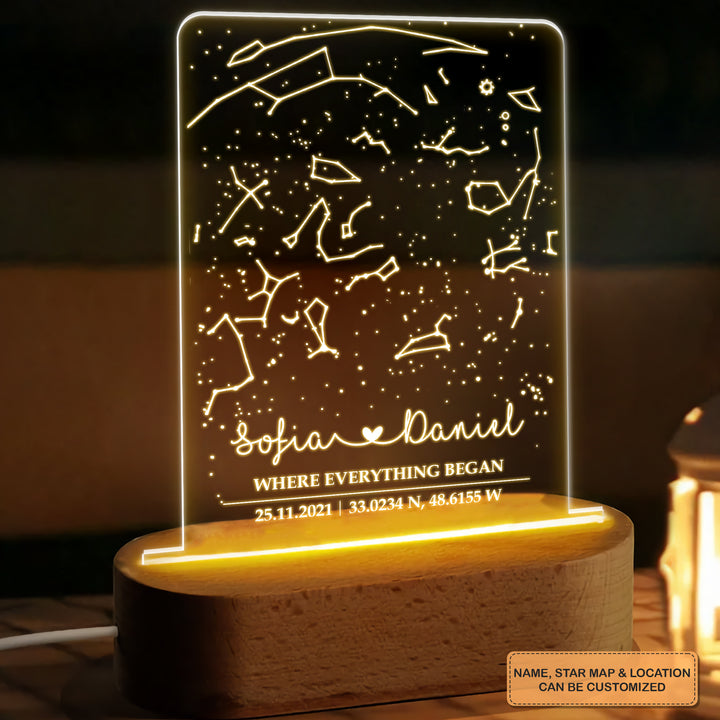 Where Everything Began Constellation Star Map - Personalized Custom Acrylic LED Night Light - Gift For Couple, Husband, Wife