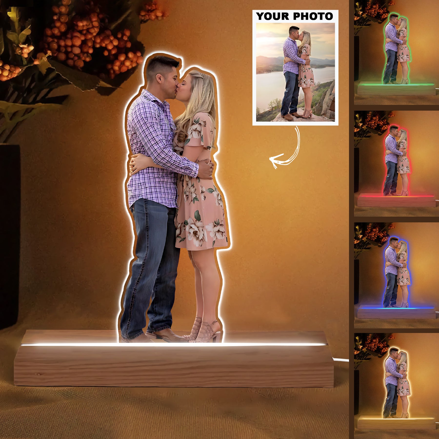 Led light wooden base sale