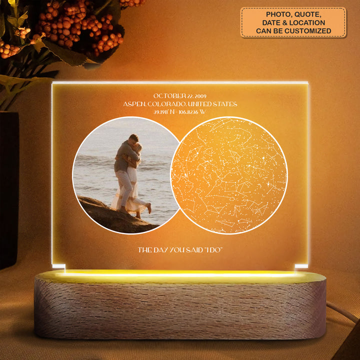 The Night Sky On The Day We Met - Personalized Custom Acrylic LED Night Light - Gift For Couple, Husband, Wife, Girlfriend, Boyfriend