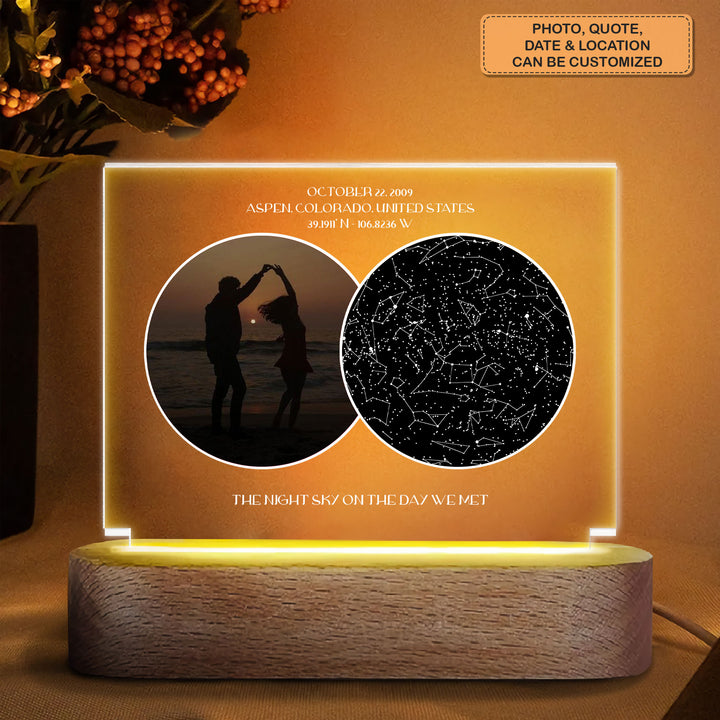 The Night Sky On The Day We Met - Personalized Custom Acrylic LED Night Light - Gift For Couple, Husband, Wife, Girlfriend, Boyfriend