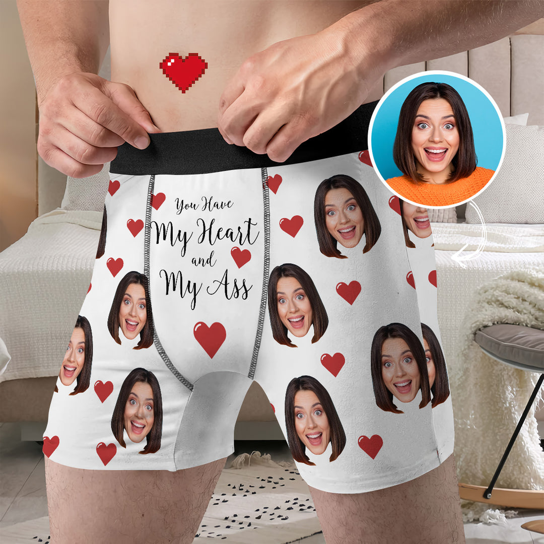 You Have My Heart And My Ass - Personalized Custom Men's Boxer Briefs - Gift For Couple, Boyfriend, Husband