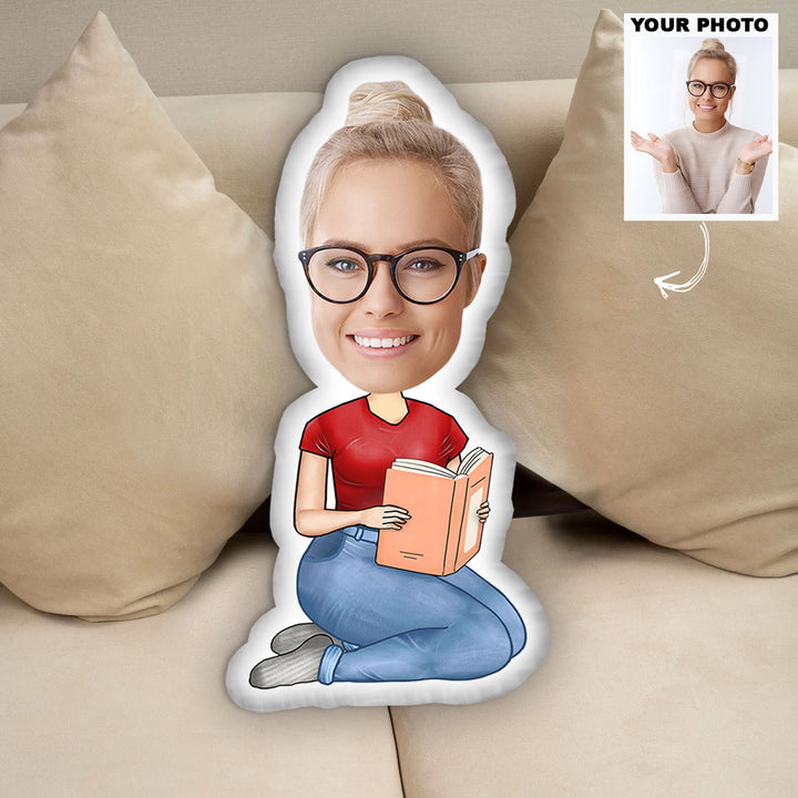 Just A Girl Who Loves Reading Face Cutout - Personalized Custom Shape Pillow - Gift For Reading Lovers, Book Lovers