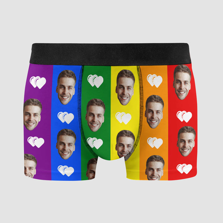 Custom Face Rainbow Love LGBT - Personalized Custom Men's Boxer Briefs - Gift For Couple, Boyfriend, Husband
