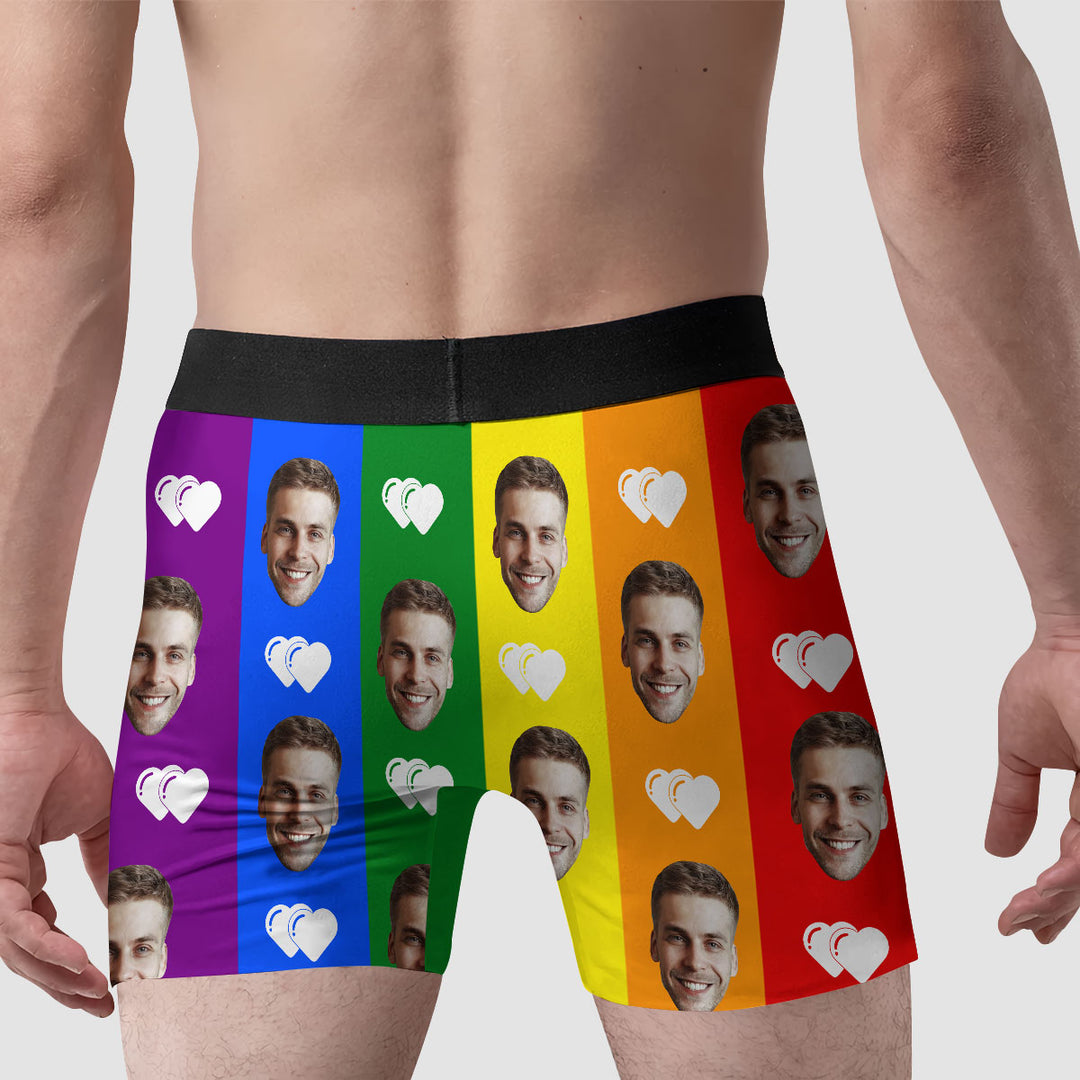 Custom Face Rainbow Love LGBT - Personalized Custom Men's Boxer Briefs - Gift For Couple, Boyfriend, Husband