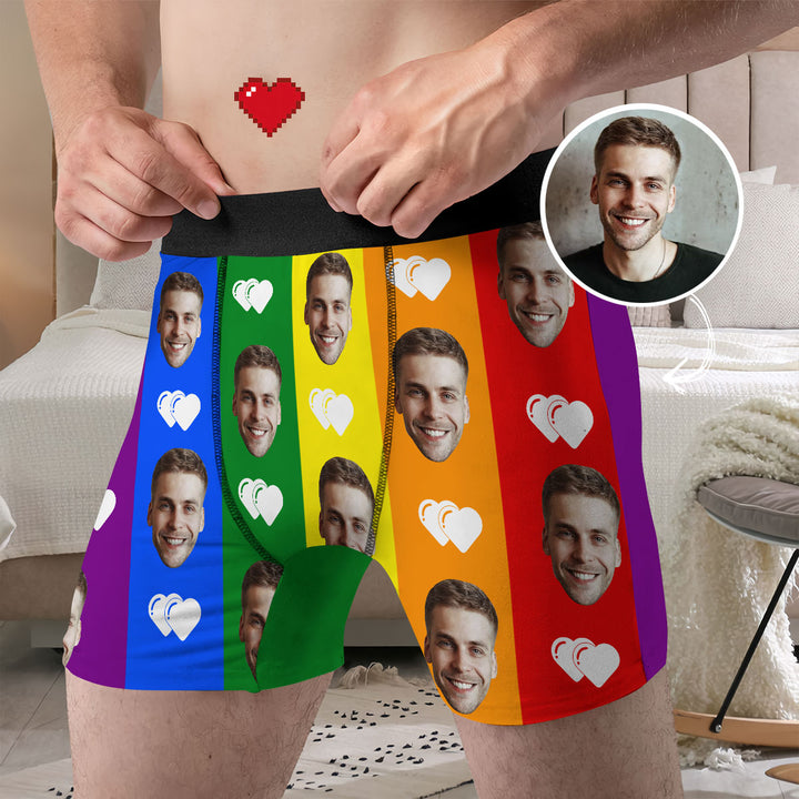 Custom Face Rainbow Love LGBT - Personalized Custom Men's Boxer Briefs - Gift For Couple, Boyfriend, Husband