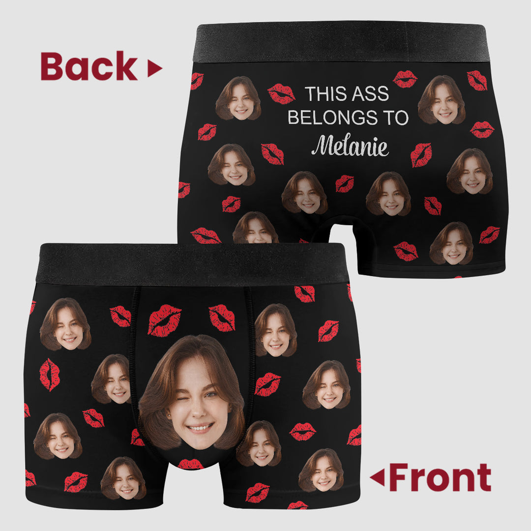 This Ass Belongs To - Personalized Custom Men's Boxer Briefs - Gift For Couple, Boyfriend, Husband