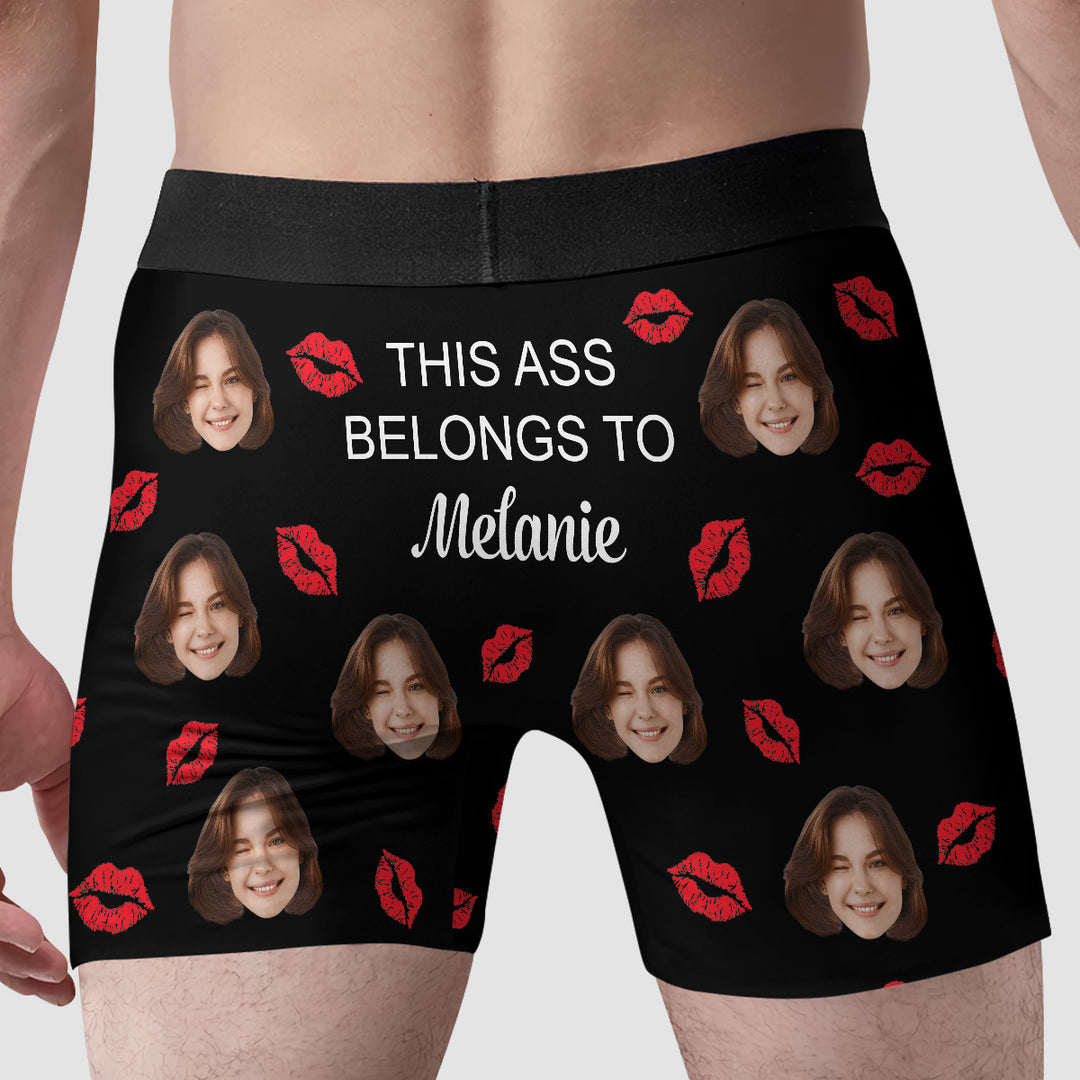 This Ass Belongs To - Personalized Custom Men's Boxer Briefs - Gift For Couple, Boyfriend, Husband