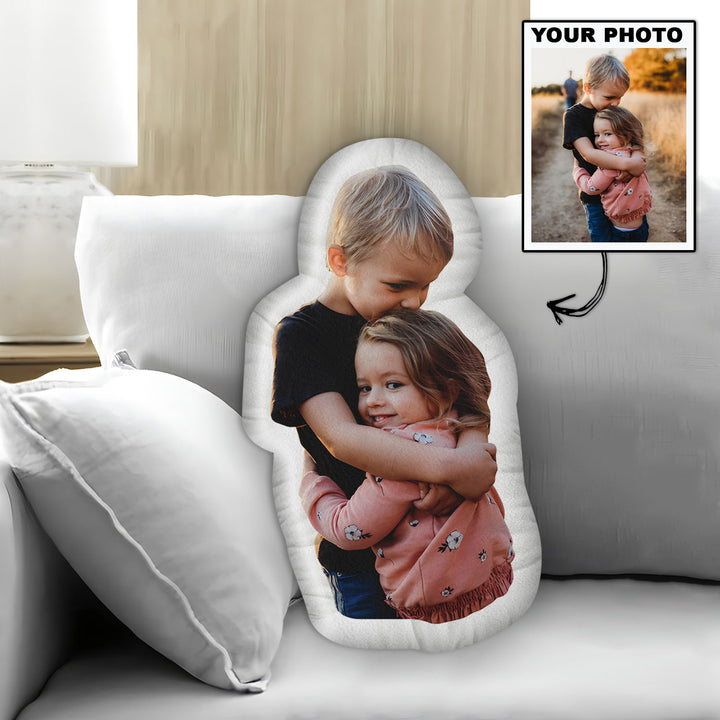 Brother Sister Hugging - Personalized Custom Shape Pillow - Gift For Brothers, Sisters, Family, Family Members