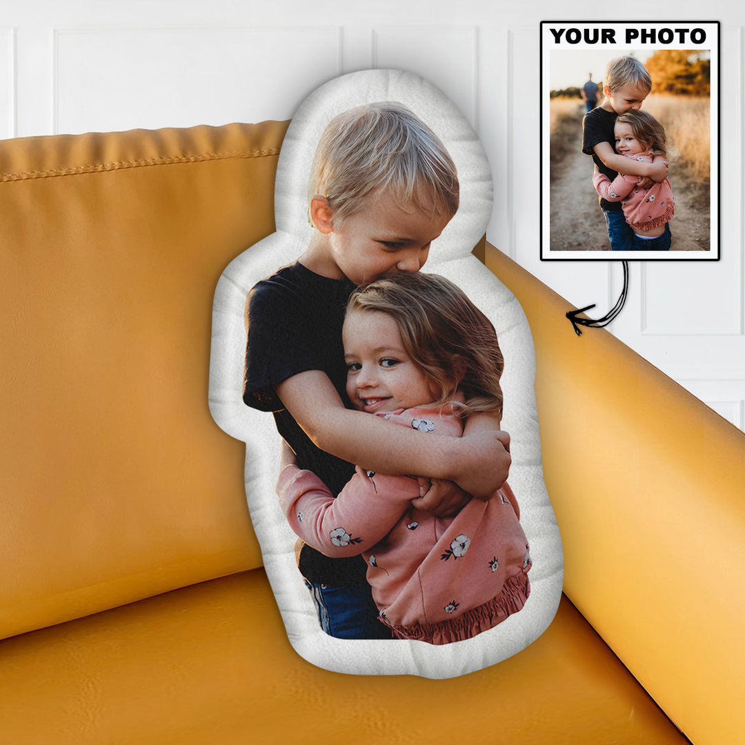 Brother Sister Hugging - Personalized Custom Shape Pillow - Gift For Brothers, Sisters, Family, Family Members