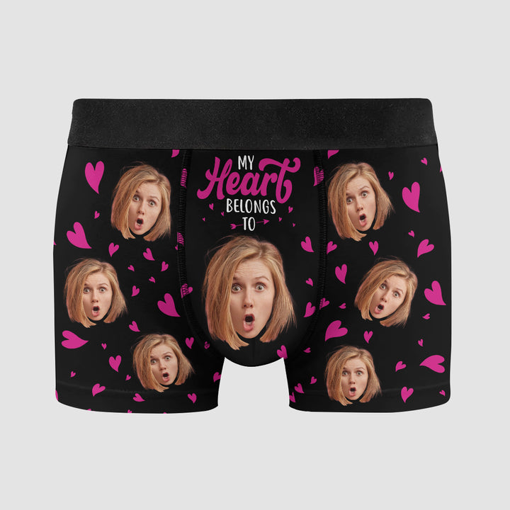 My Heart Belong To - Personalized Custom Men's Boxer Briefs - Gift For Couple