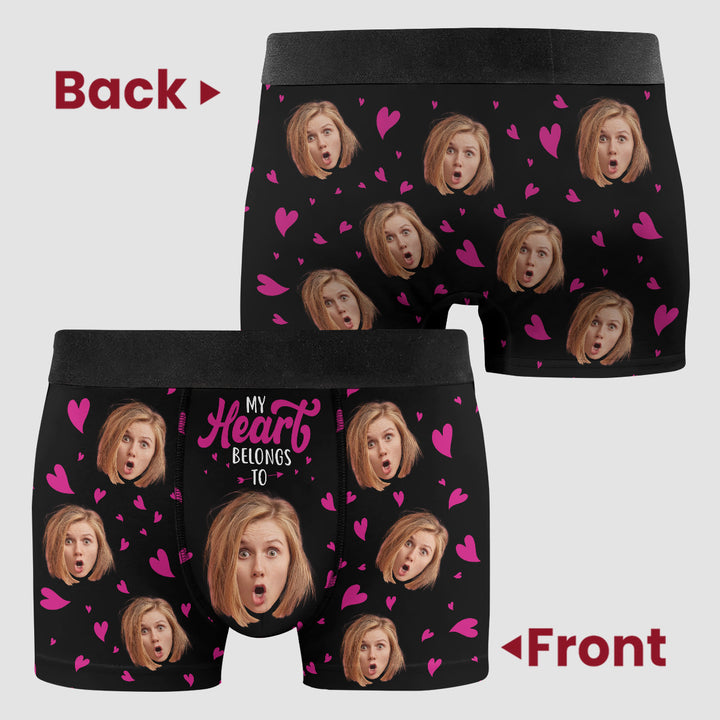My Heart Belong To - Personalized Custom Men's Boxer Briefs - Gift For Couple