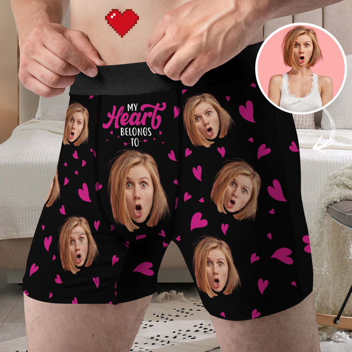 My Heart Belong To - Personalized Custom Men's Boxer Briefs - Gift For Couple