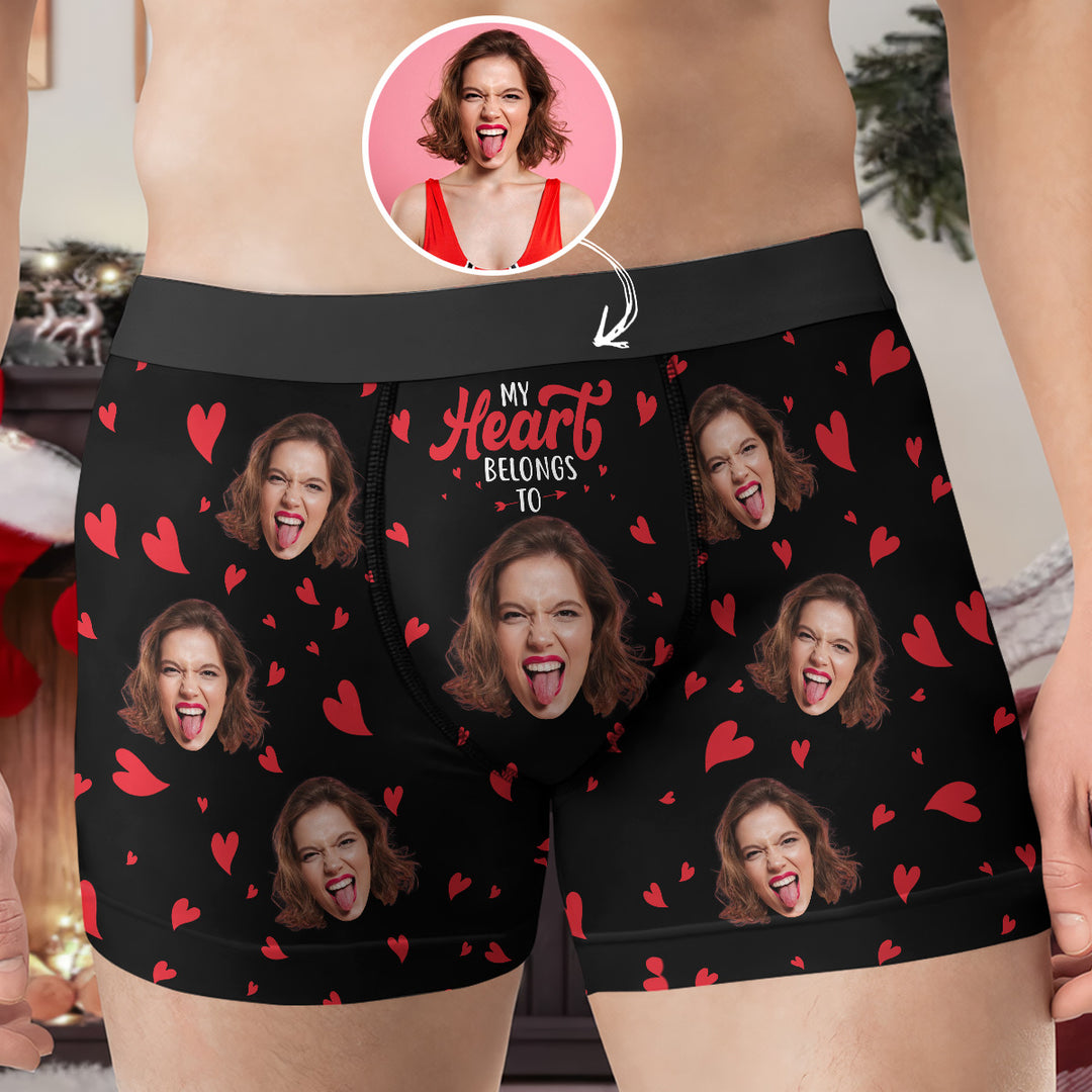 My Heart Belong To - Personalized Custom Men's Boxer Briefs - Gift For Couple