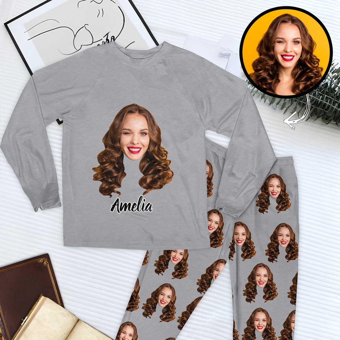 Couple Face Cut Out - Personalized Custom Raglan Pajama Set - Gift For Couples, Wife, Husband, Boyfriend, Girlfriend