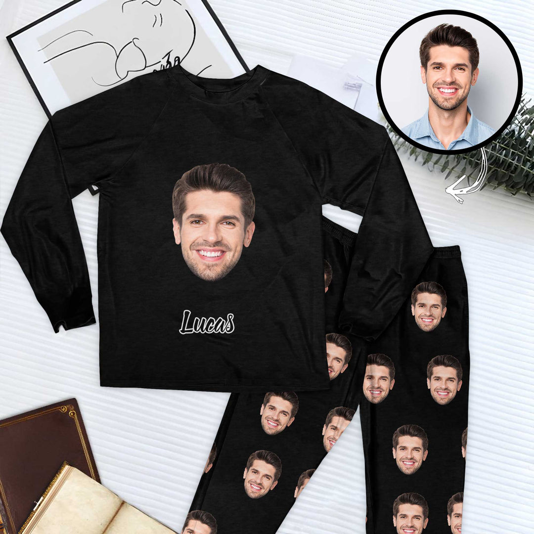 Couple Face Cut Out - Personalized Custom Raglan Pajama Set - Gift For Couples, Wife, Husband, Boyfriend, Girlfriend