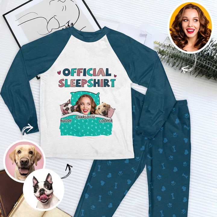 Official Sleep Shirt Face Cut Out - Personalized Custom Raglan Pajama Set - Gift For Dog Lovers, Dog Mom