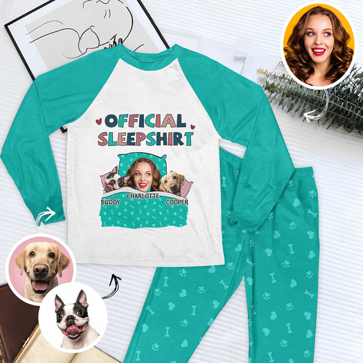 Official Sleep Shirt Face Cut Out - Personalized Custom Raglan Pajama Set - Gift For Dog Lovers, Dog Mom