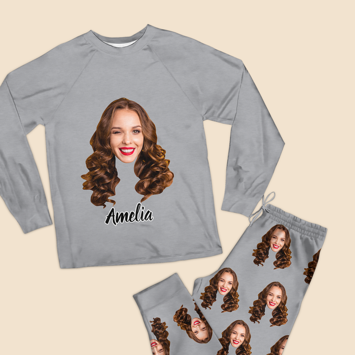 Couple Face Cut Out - Personalized Custom Raglan Pajama Set - Gift For Couples, Wife, Husband, Boyfriend, Girlfriend