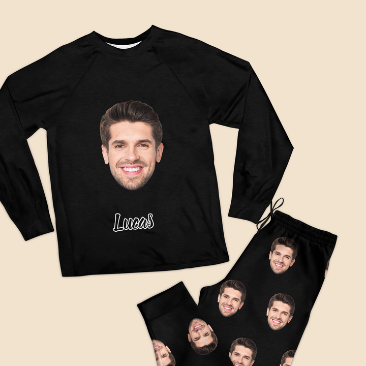 Couple Face Cut Out - Personalized Custom Raglan Pajama Set - Gift For Couples, Wife, Husband, Boyfriend, Girlfriend