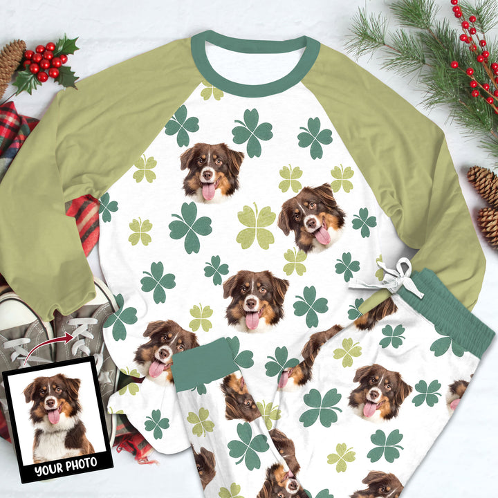 Sharock St Patrick Custom Photo - Personalized Custom Raglan Pajama Set - Gift For Dog Lover, Dog Mom, Dog Dad, Dog Owner