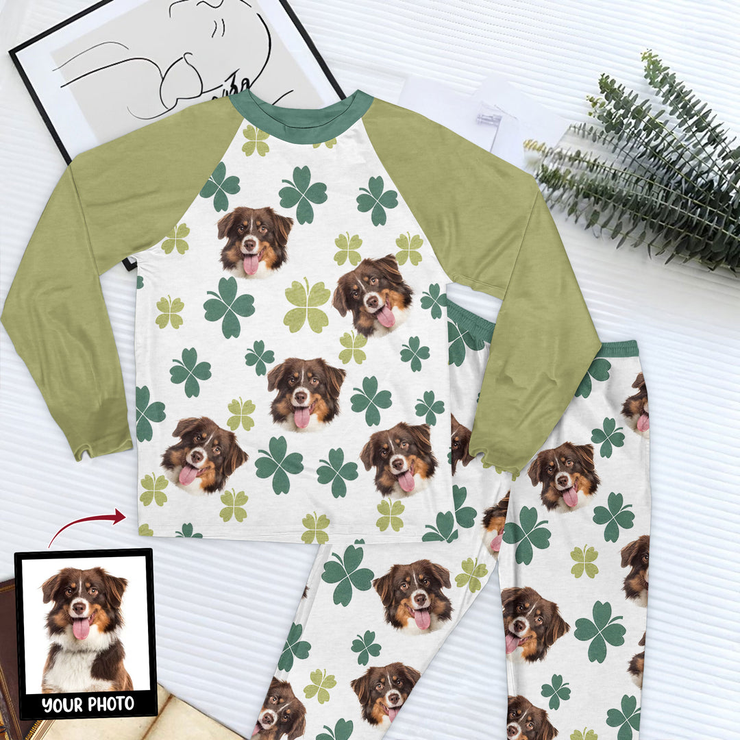Sharock St Patrick Custom Photo - Personalized Custom Raglan Pajama Set - Gift For Dog Lover, Dog Mom, Dog Dad, Dog Owner