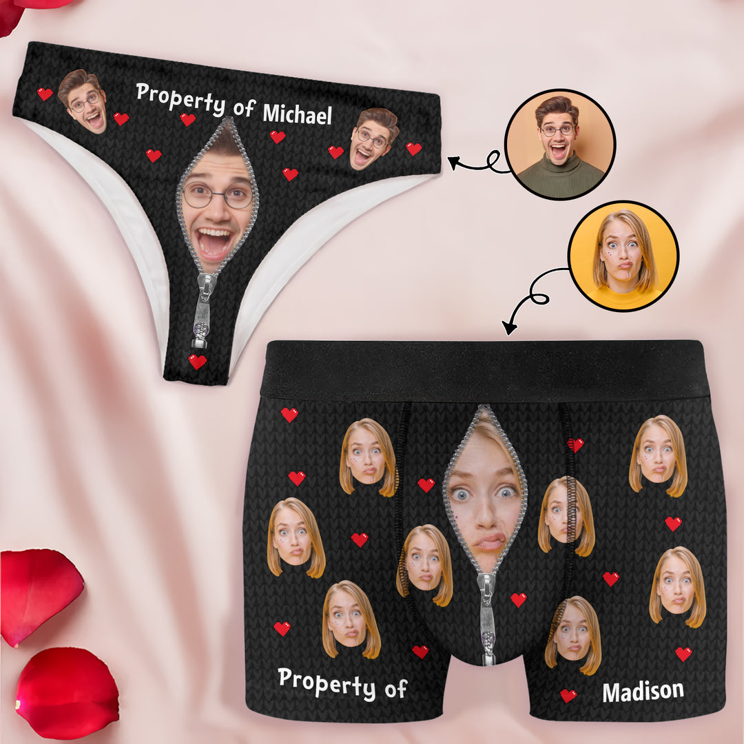 Property Of - Personalized Custom Couple Matching Briefs - Gift For Couple, Boyfriend, Girlfriend, Wife, Husband