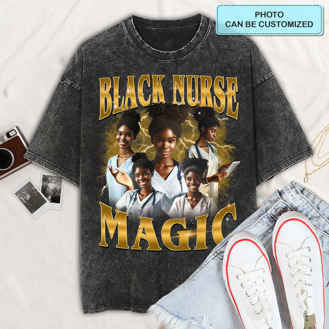 Black Nurse Magic Custom Photo - Personalized Custom Bootleg Tshirt - Gift For Nurses
