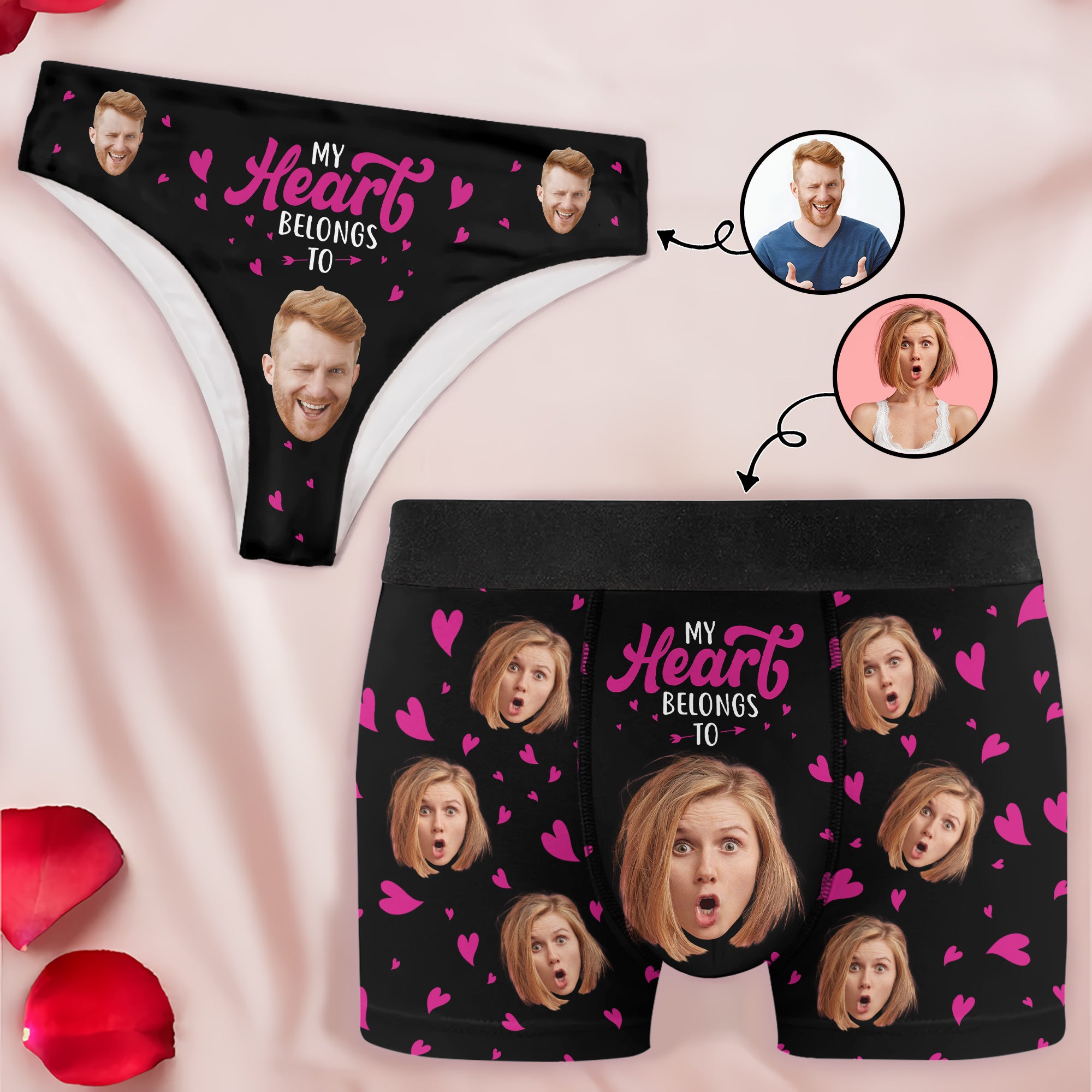 My Heart Belong To - Personalized Custom Couple Matching Briefs - Gift For Couple, Boyfriend, Girlfriend, Wife, Husband