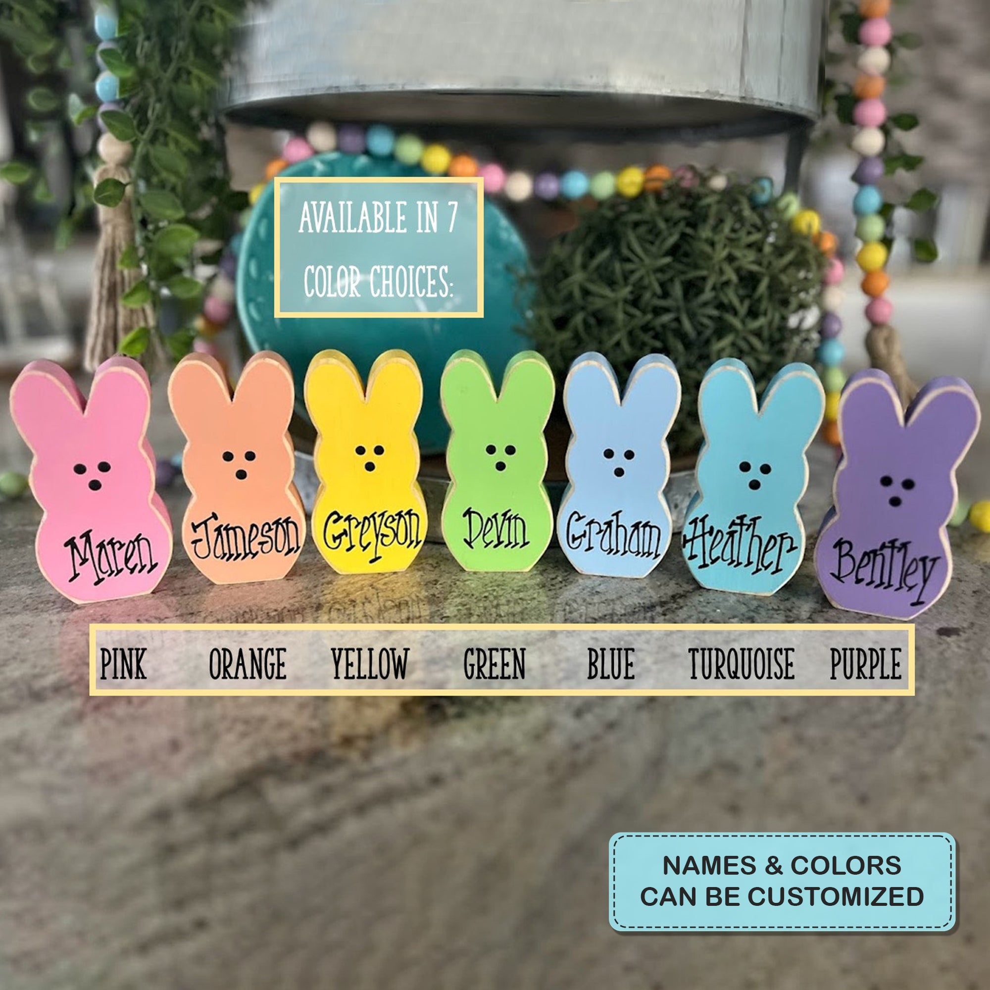 Easter Peeps Marshmallow Family - Personalized Custom Add-On Wooden Blocks - Easter Gift For Family Members, Grandma, Mom