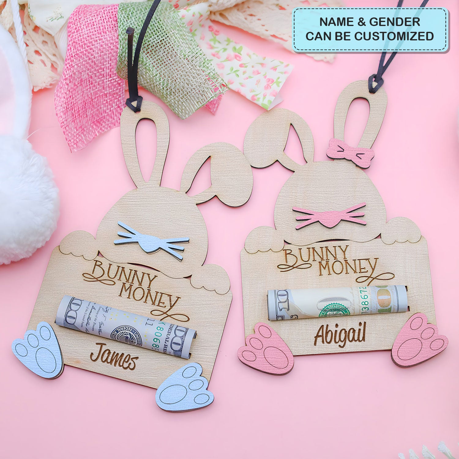 Bunny Money - Personalized Custom Basket Tag - Easter Gift For Family Members, Grandma, Mom
