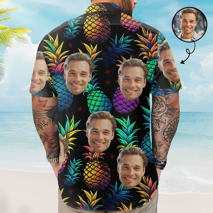 Neon Pinapple Face Pattern - Personalized Custom Unisex Hawaiian Shirt