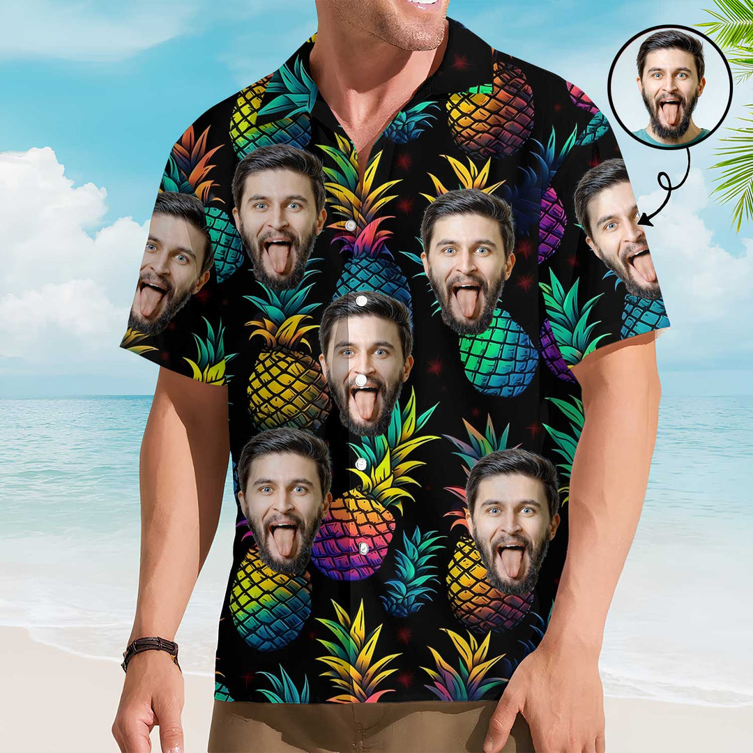 Neon Pinapple Face Pattern - Personalized Custom Unisex Hawaiian Shirt