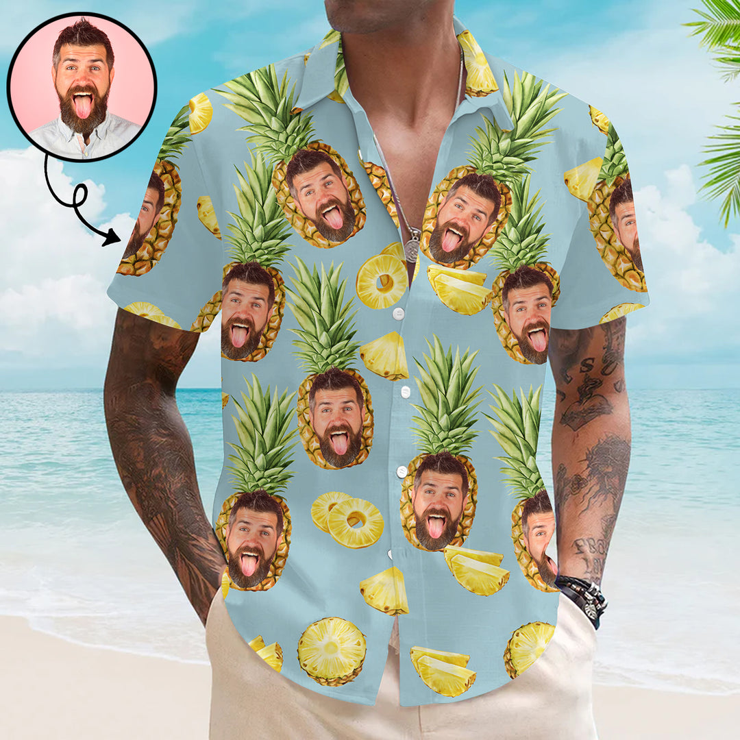 Funny Face Pinapple Pattern - Personalized Custom Unisex Hawaiian Shirt