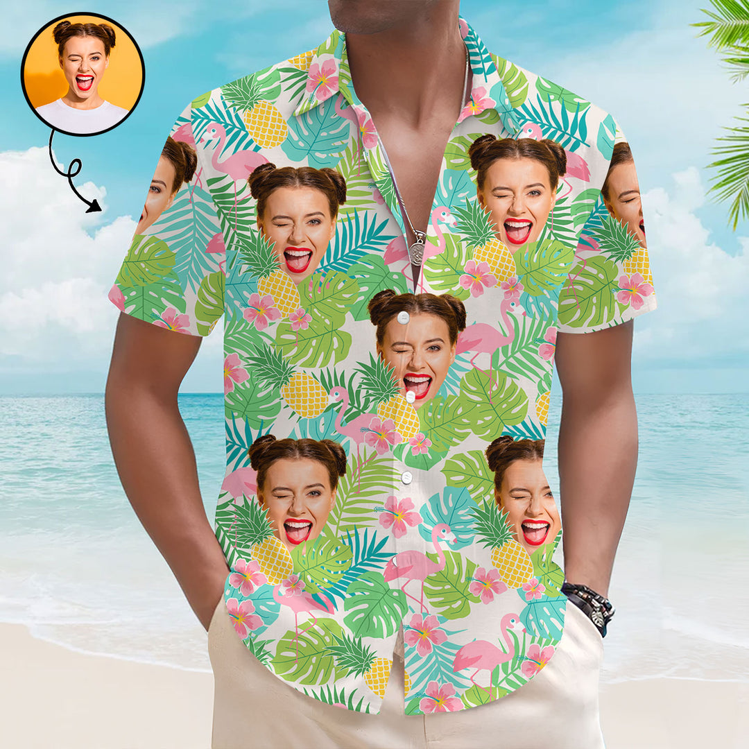 Flamingo Tropical Pattern - Personalized Custom Unisex Hawaiian Shirt