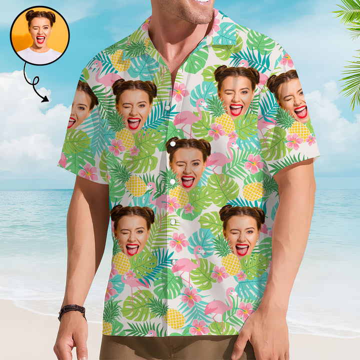 Flamingo Tropical Pattern - Personalized Custom Unisex Hawaiian Shirt