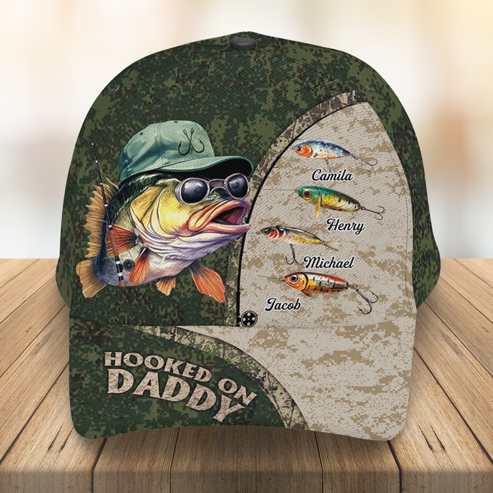 Hooked On Grandpa - Personalized Custom Classic Cap - Fishing Gift For Dad
