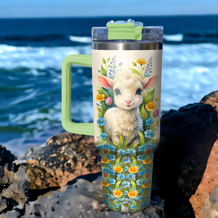 Floral Sheep - Tumbler With Handle - NCU0DV007