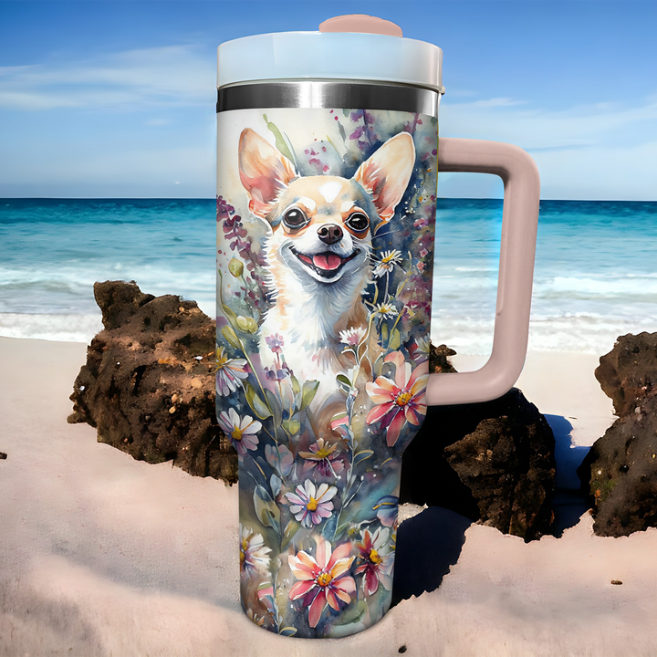 Floral Chihuahua - Tumbler with Handle - Gift for Chihuahua Lover NCU0PT009