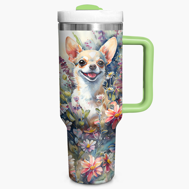 Floral Chihuahua - Tumbler with Handle - Gift for Chihuahua Lover NCU0PT009